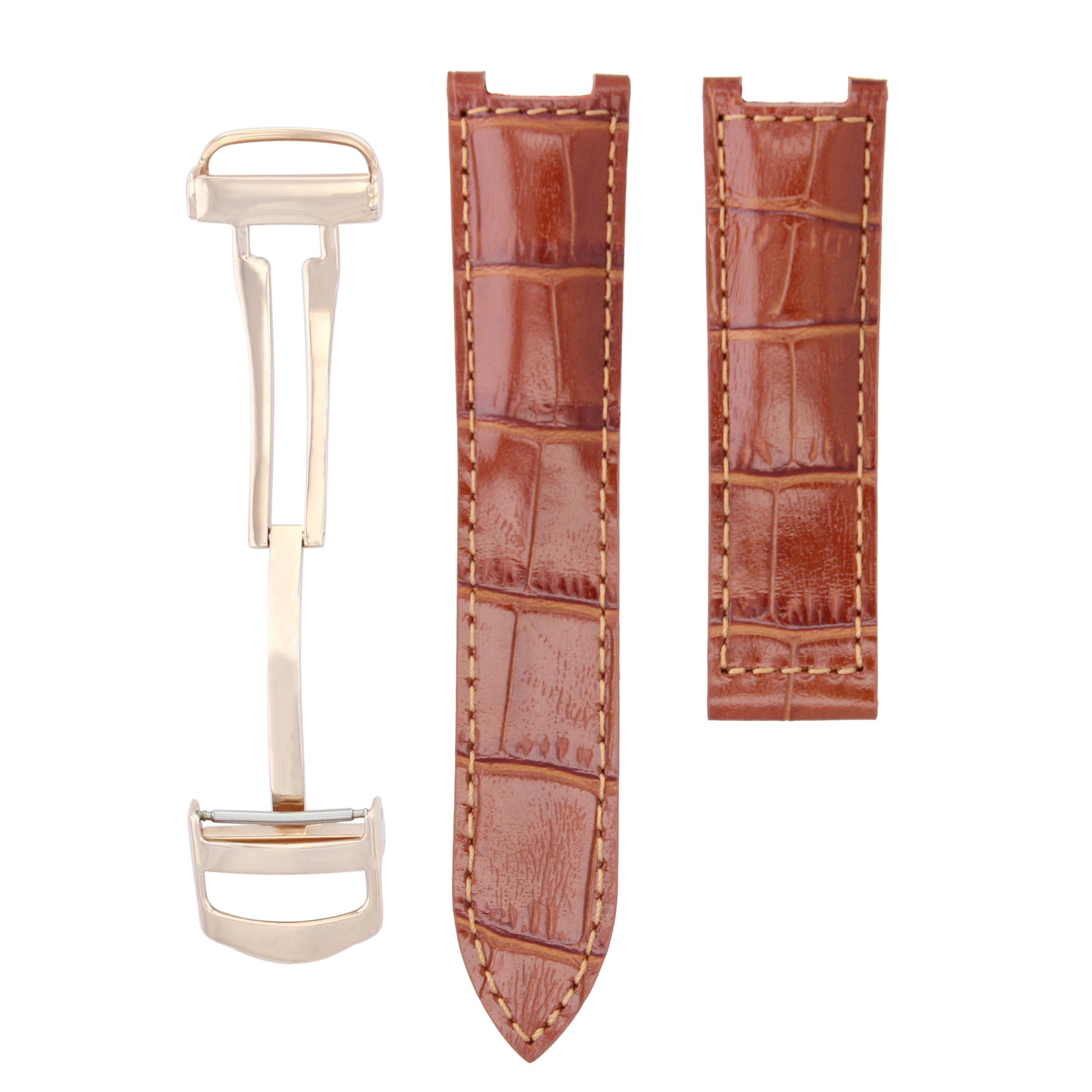 LEATHER WATCH BAND STRAP FOR 38MM PASHA DE CARTIER 20MM TAN + CLASP ROSE