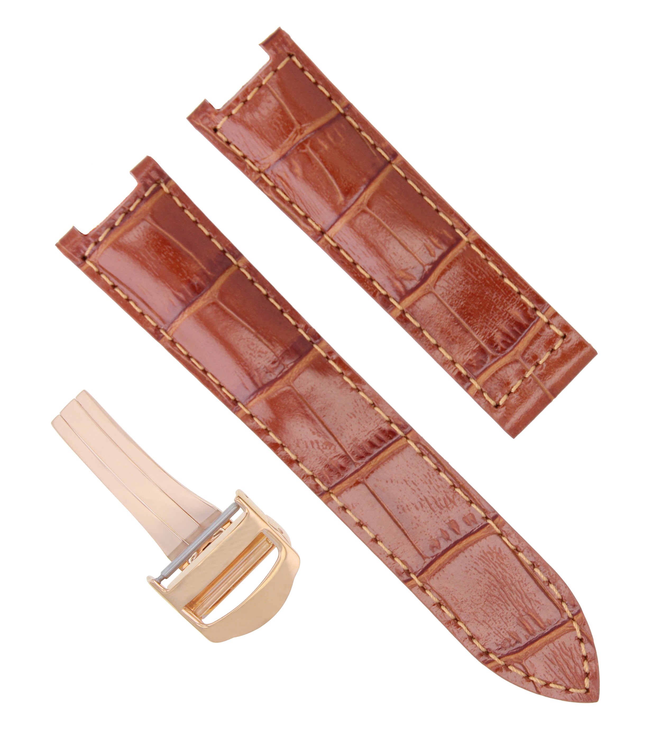 LEATHER WATCH BAND STRAP FOR 38MM PASHA DE CARTIER 20MM TAN + CLASP ROSE