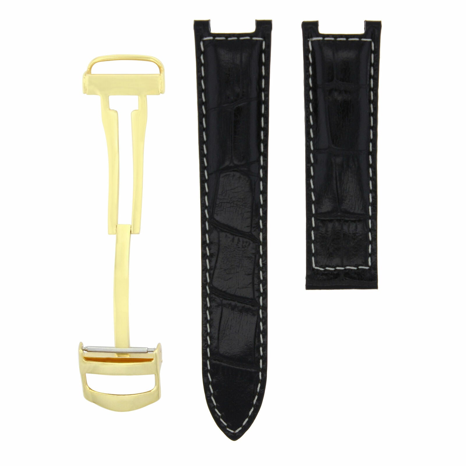 18MM LEATHER WATCH BAND STRAP CLASP FIT 35MM CARTIER 2324 PASHA BLACK WS GOLD