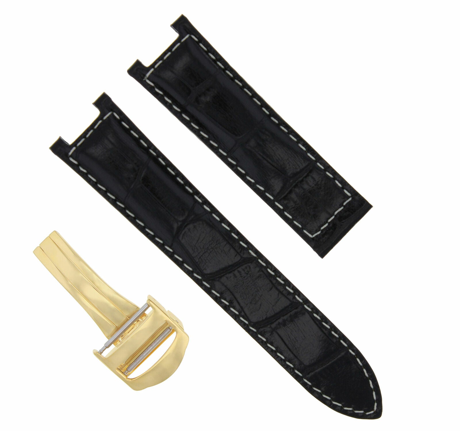 18MM LEATHER WATCH BAND STRAP CLASP FIT 35MM CARTIER 2324 PASHA BLACK WS GOLD