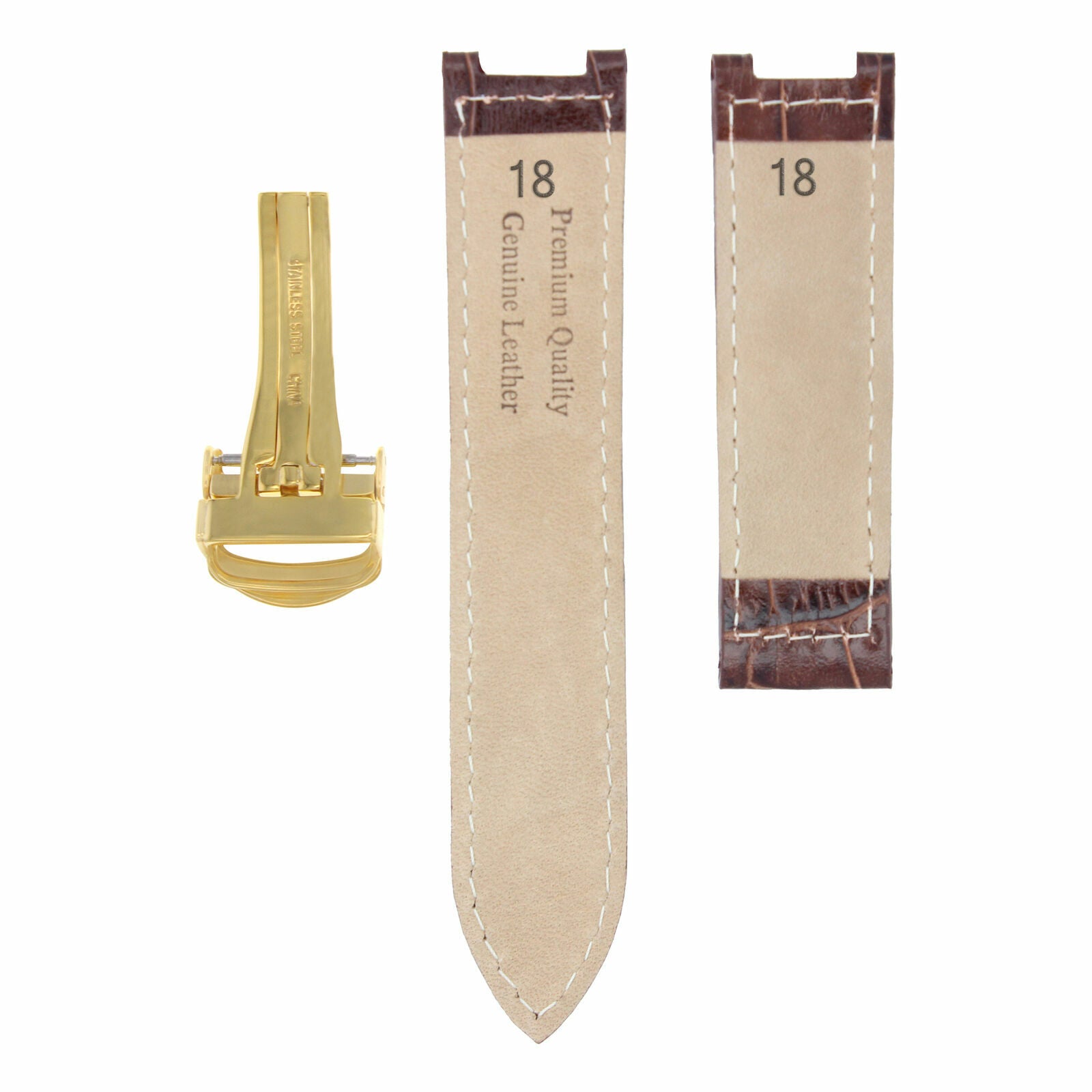 18MM LEATHER WATCH BAND STRAP DEPLOYMENT FOR CARTIER PASHA 2324 BROWN 1PC GOLD