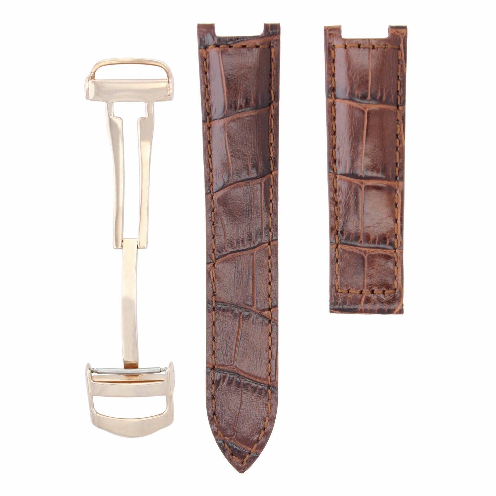 LEATHER WATCH BAND STRAP FOR CARTIER PASHA 18MM BROWN DEPLOYMENT CLASP ROSE