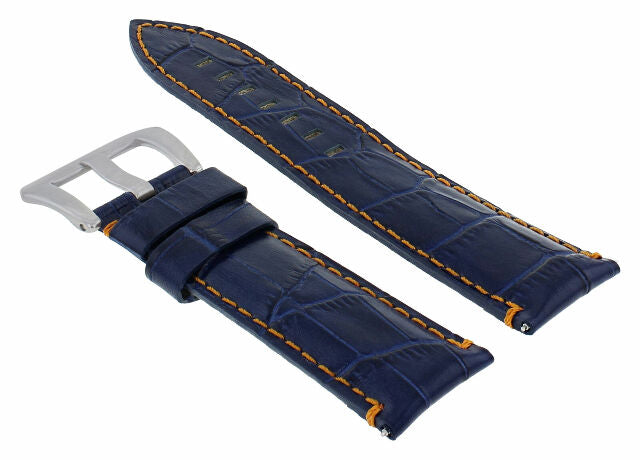 22MM LEATHER WATCH BAND STRAP FOR BREITLING NAVITIMER SUPEROCEAN BLUE ORANGE