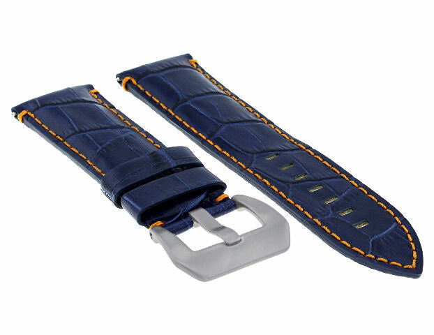 22MM LEATHER WATCH BAND STRAP FOR BREITLING NAVITIMER SUPEROCEAN BLUE ORANGE