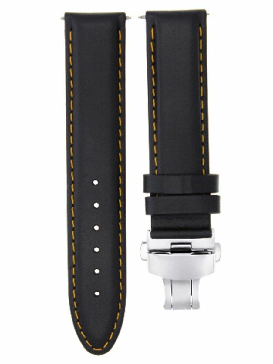 18MM SMOOTH LEATHER BAND STRAP DEPLOY BUCKLE CLASP FOR OMEGA SEAMASTER BLACK OS