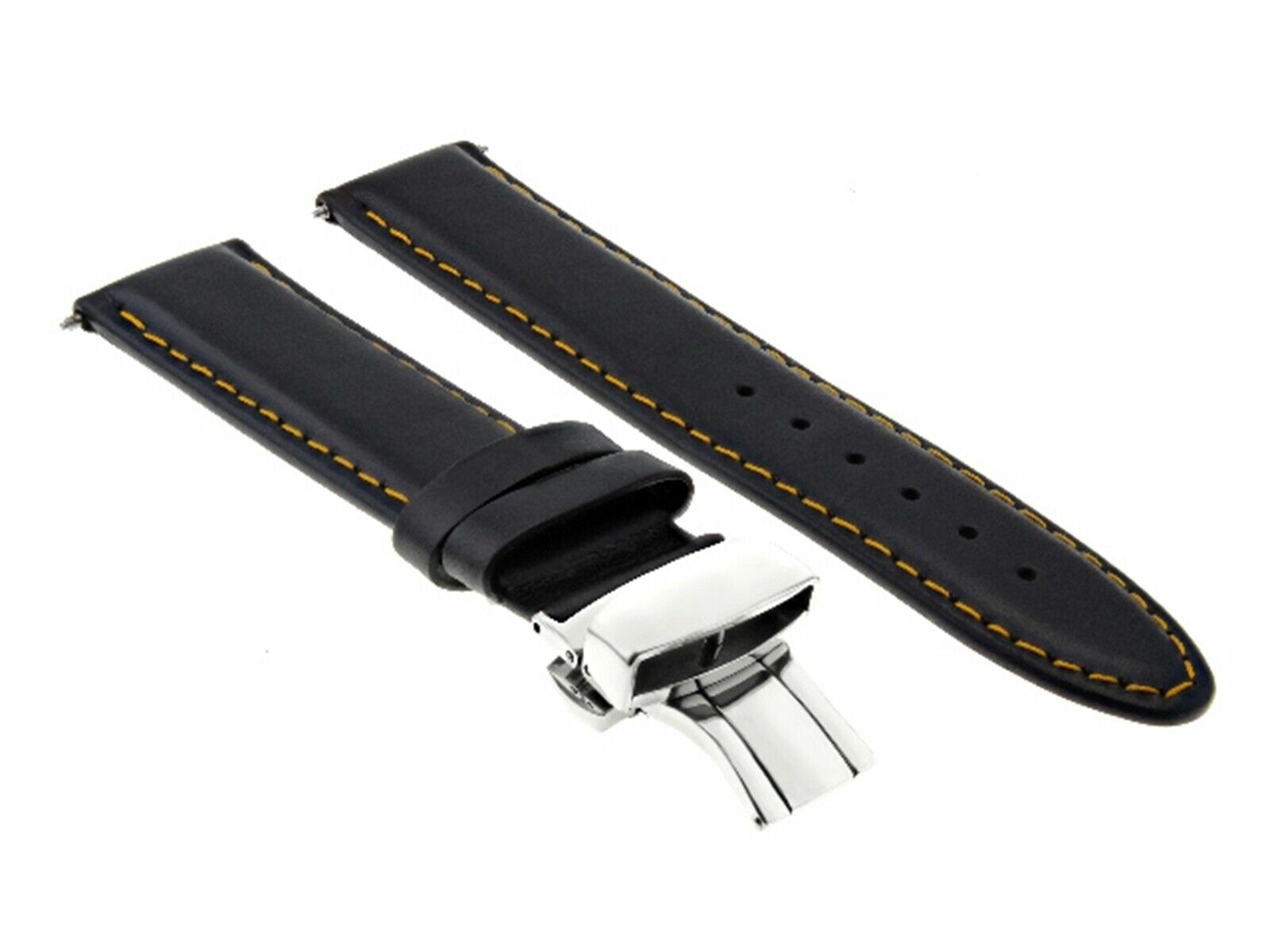 18MM SMOOTH LEATHER BAND STRAP DEPLOY BUCKLE CLASP FOR OMEGA SEAMASTER BLACK OS