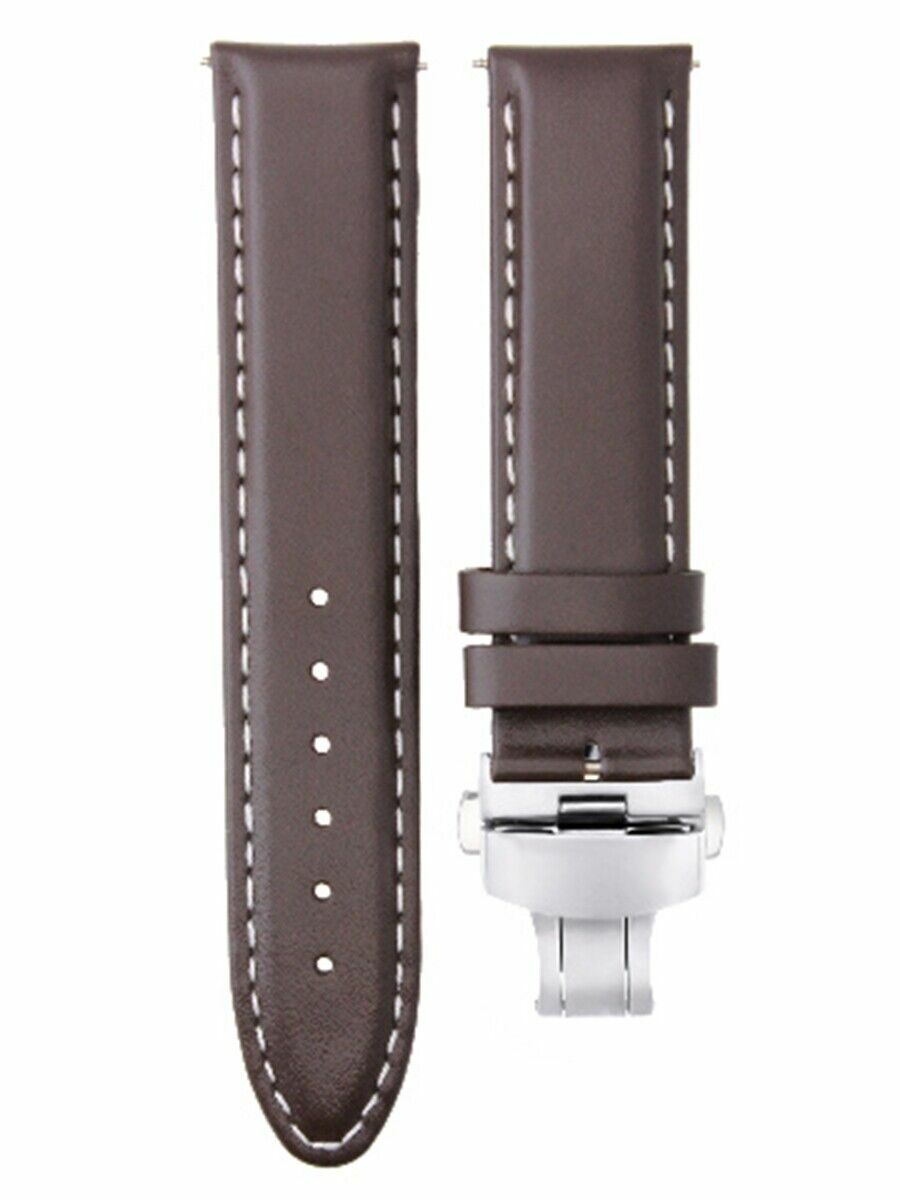 18MM LEATHER STRAP SMOOTH BAND DEPLOYMENT FOR OMEGA SEAMASTER DARK BROWN WS #2