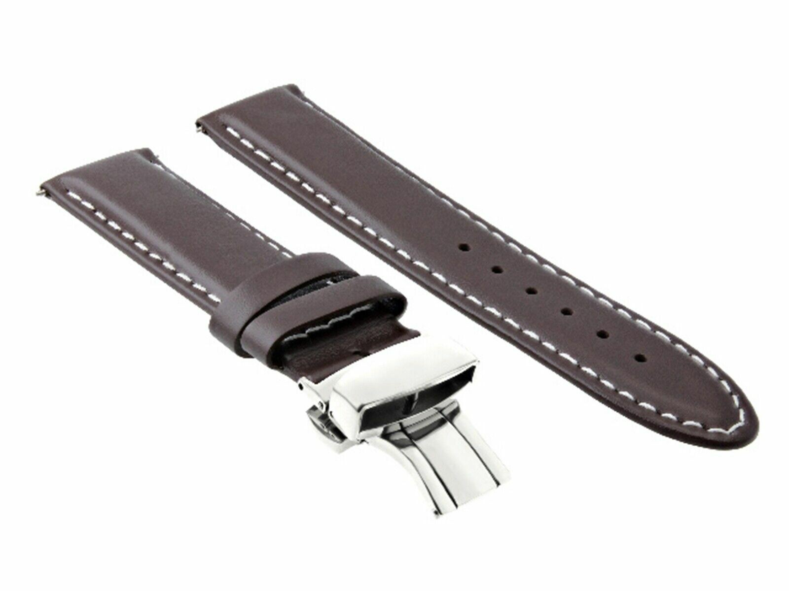 18MM LEATHER STRAP SMOOTH BAND DEPLOYMENT FOR OMEGA SEAMASTER DARK BROWN WS #2