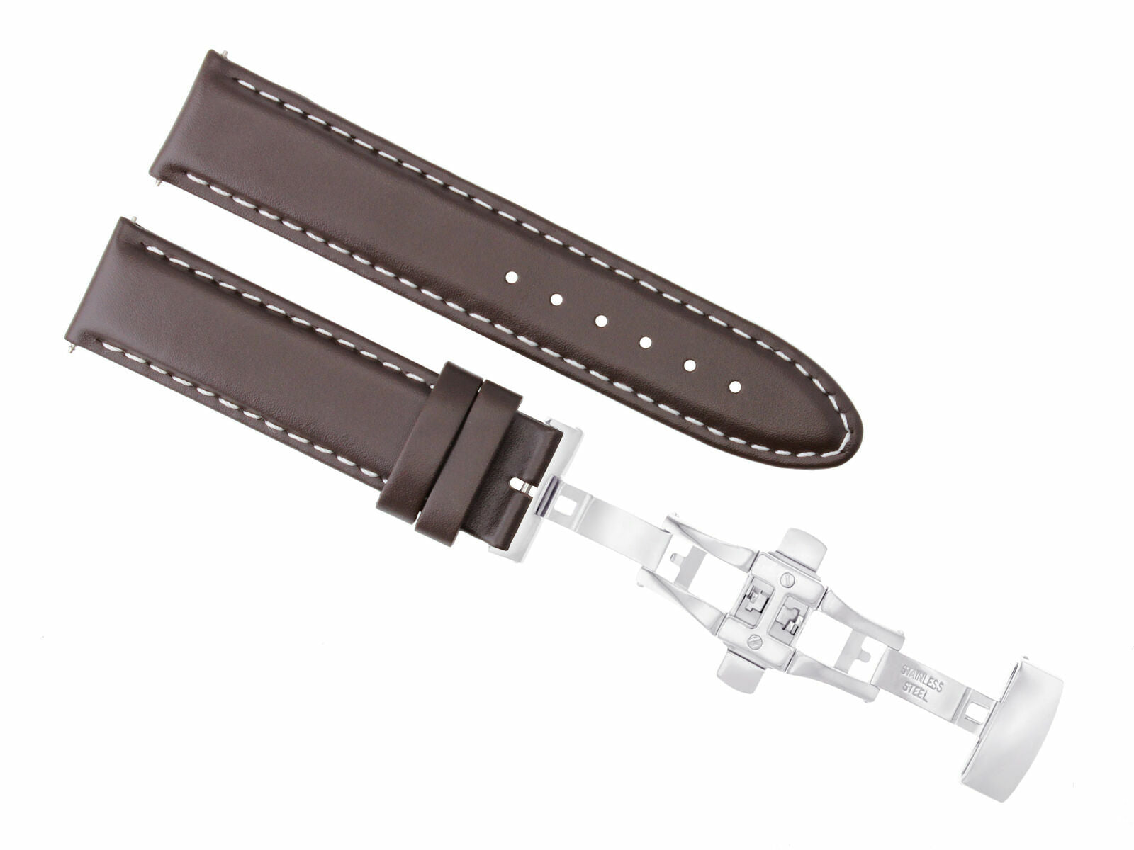 18MM LEATHER STRAP SMOOTH BAND DEPLOYMENT FOR OMEGA SEAMASTER DARK BROWN WS #2