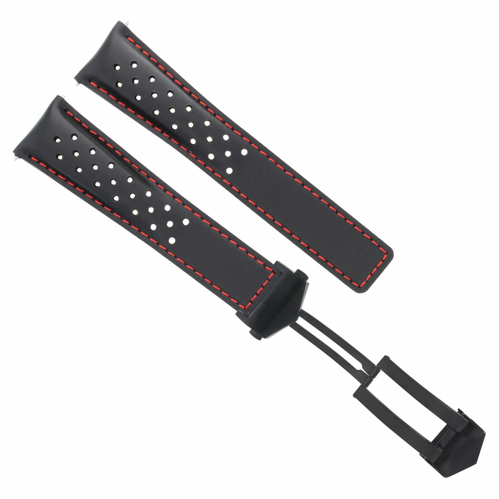 22MM LEATHER BAND STRAP FOR TAG HEUER CARRERA CALIBRE 16 36 BLACK RED PERFORAT