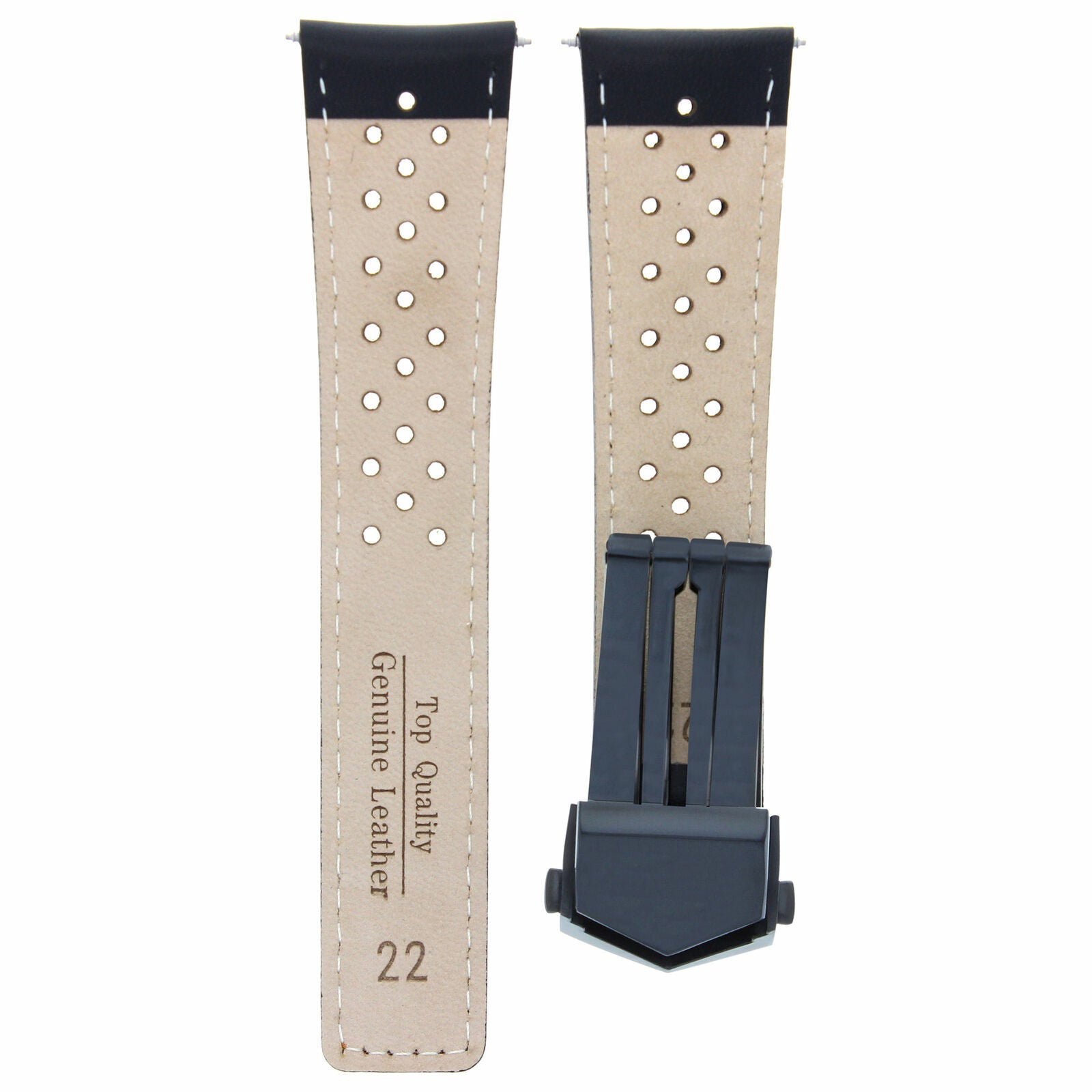 22MM LEATHER BAND STRAP FOR TAG HEUER CARRERA CALIBRE 16 36 BLACK RED PERFORAT