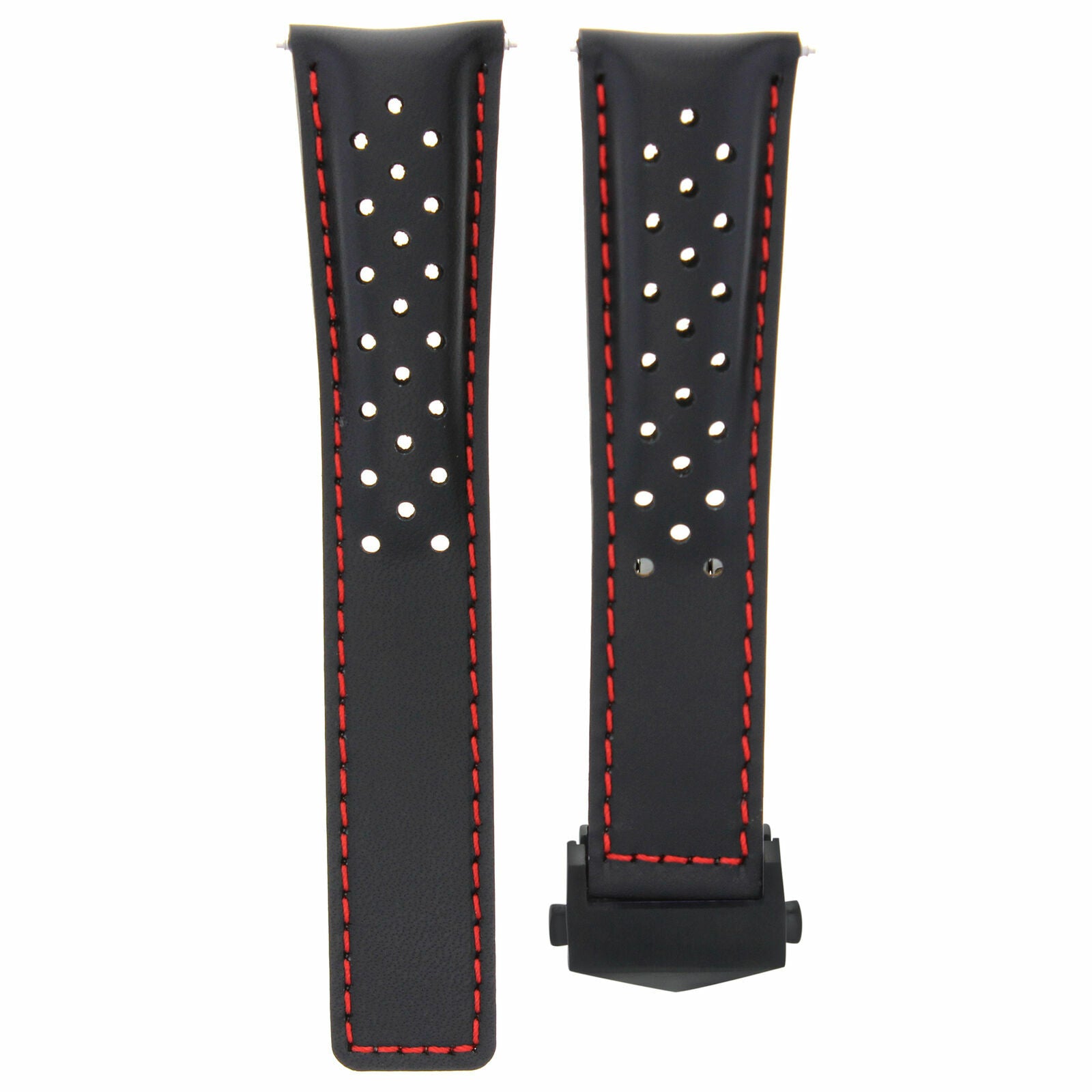 22MM LEATHER BAND STRAP FOR TAG HEUER CARRERA CALIBRE 16 36 BLACK RED PERFORAT