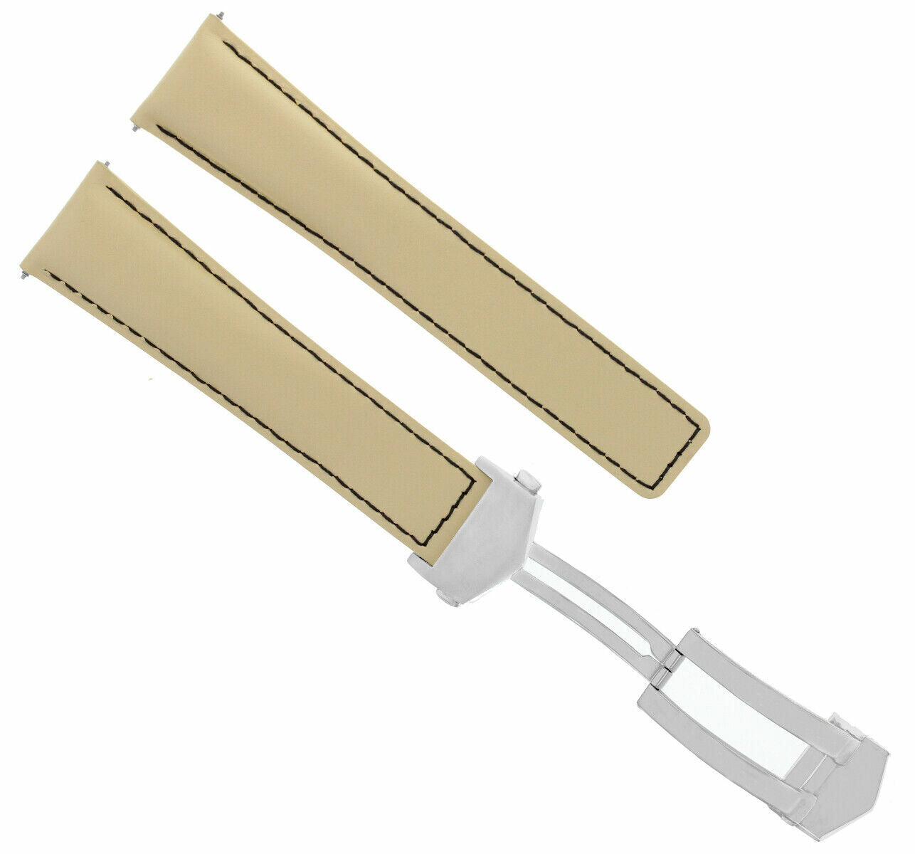 20MM LEATHER WATCH STRAP SMOOTH + CLASP FOR TAG HEUER CARRERA BEIGE BLACK STIT