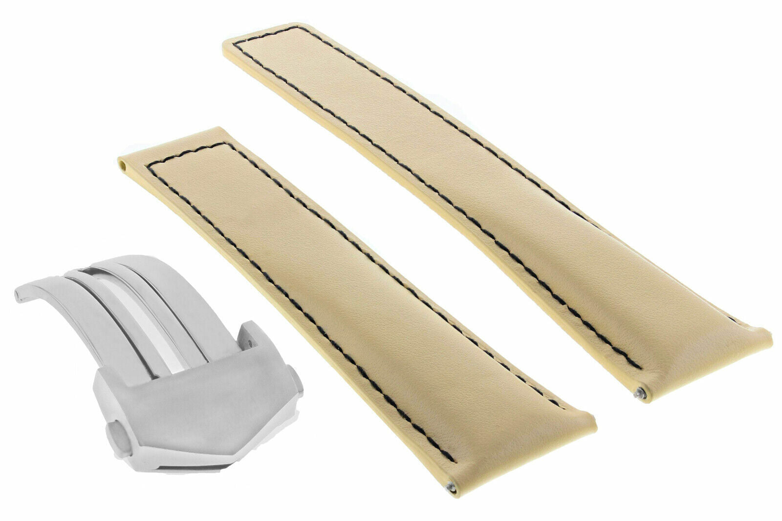 20MM LEATHER WATCH STRAP SMOOTH + CLASP FOR TAG HEUER CARRERA BEIGE BLACK STIT