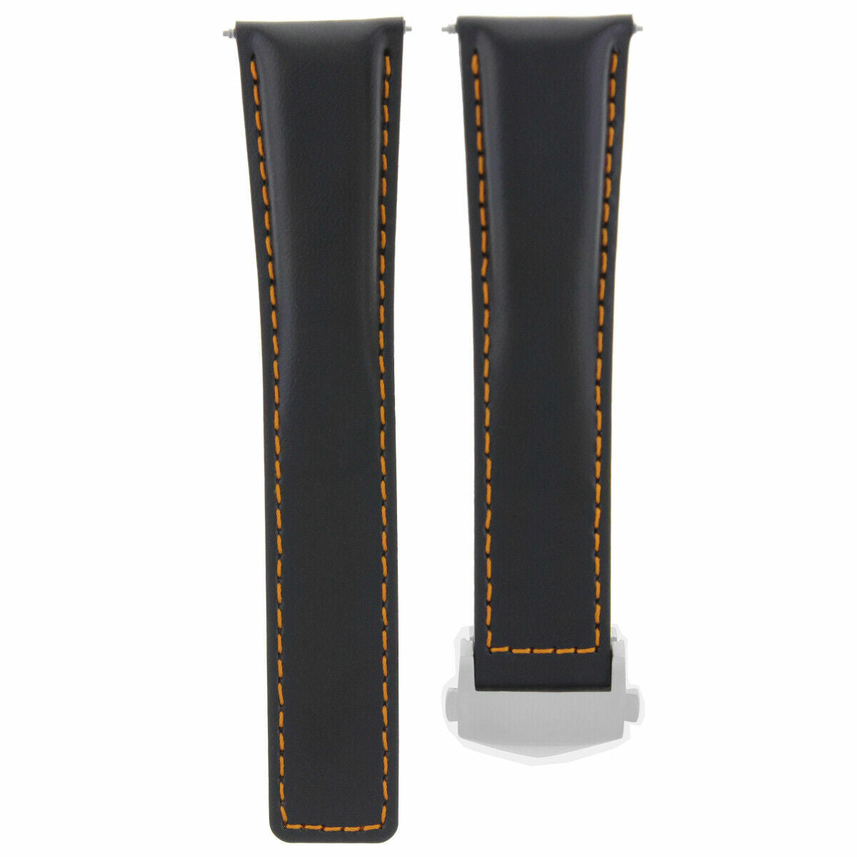 20MM LEATHER WATCH STRAP SMOOTH CLASP FOR TAG HEUER CARRERA CV2013 BLACK ORANGE