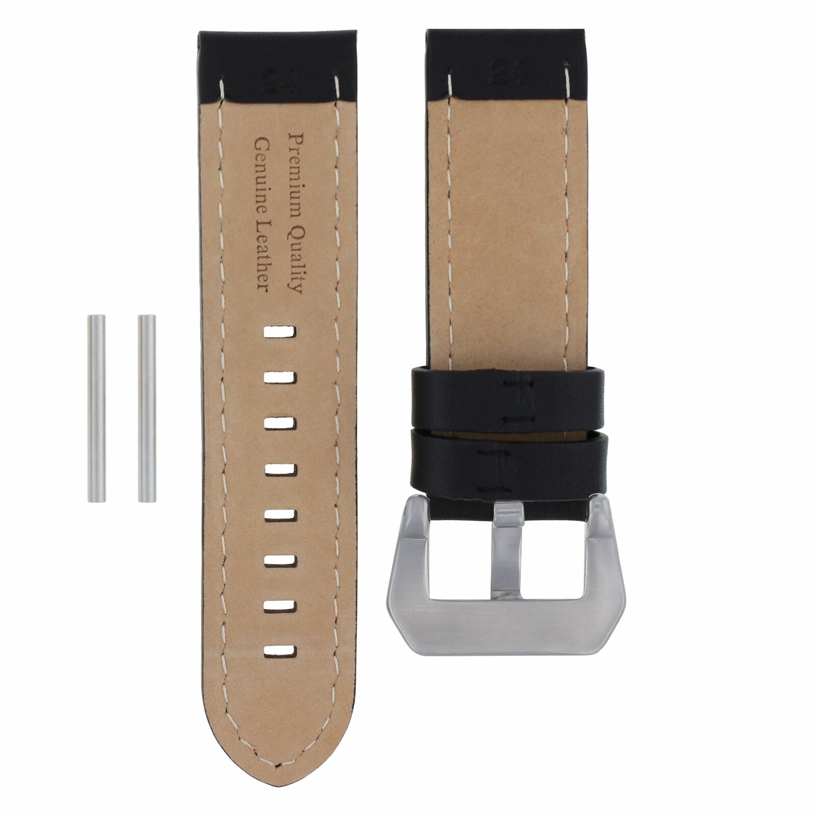 BIG 24MM COW LEATHER WATCH BAND STRAP FOR PANERAI MARINA BLACK ORANGE STITCH