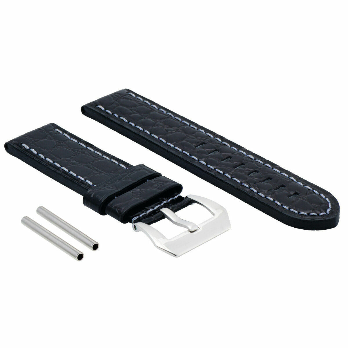 BIG 24MM GATOR LEATHER WATCH BAND PAM STRAP FOR PANERAI GMT BLACK BUCKLE POLISH