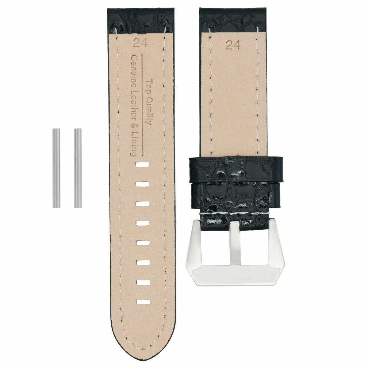 BIG 24MM GATOR LEATHER WATCH BAND PAM STRAP FOR PANERAI GMT BLACK BUCKLE POLISH