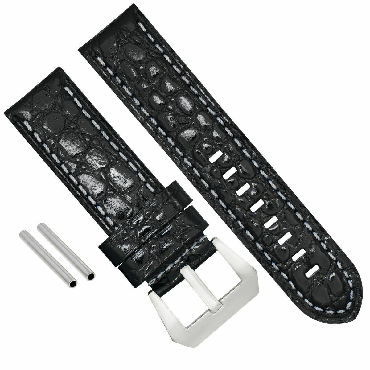 BIG 24MM GATOR LEATHER WATCH BAND PAM STRAP FOR PANERAI GMT BLACK BUCKLE POLISH