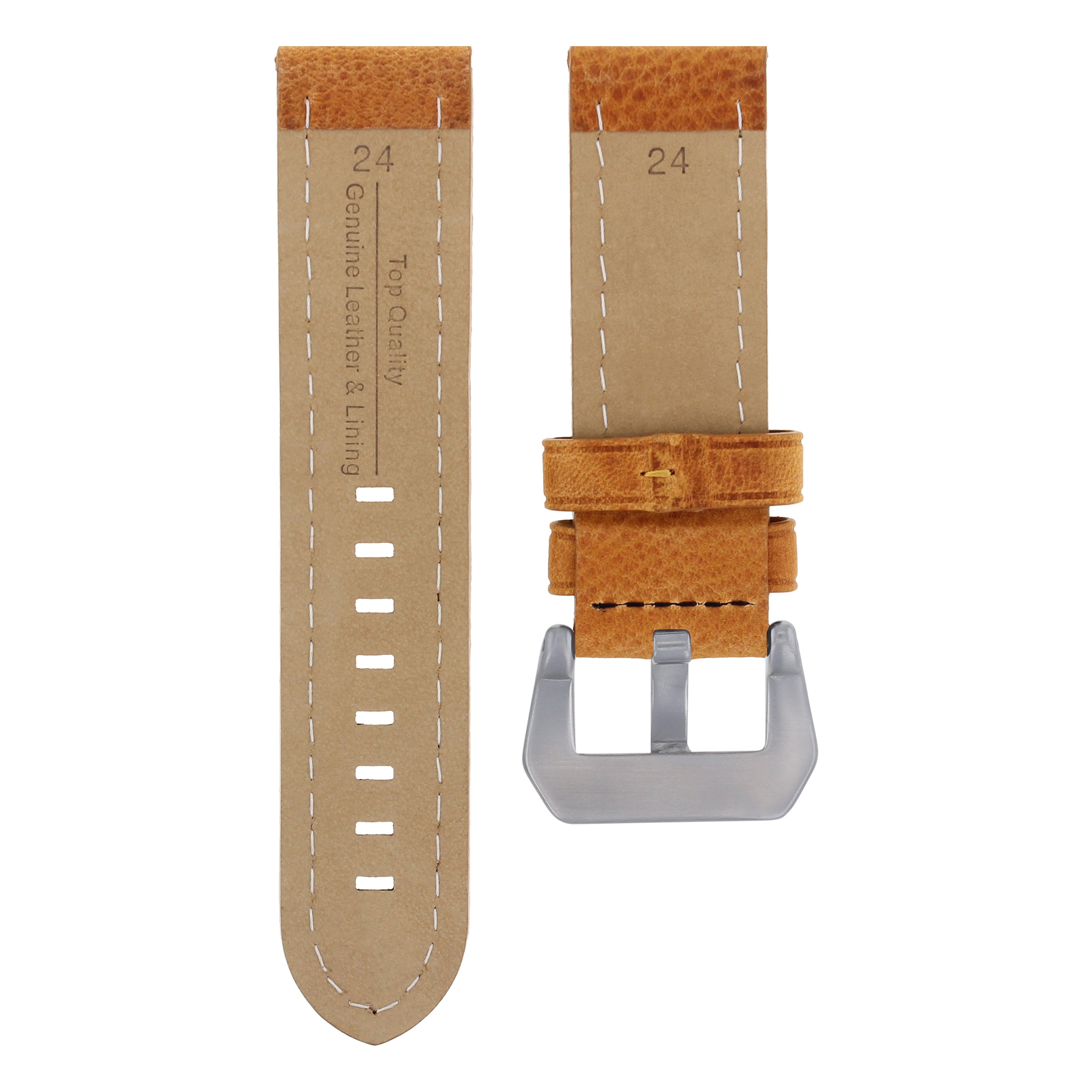 24MM COW LEATHER WATCH BAND STRAP FOR PAM 44MM PANERAI WATCH TAN ORANGE STITCH