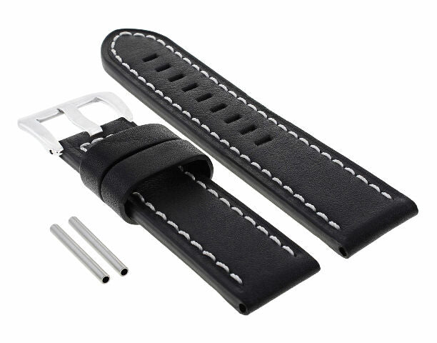 BIG 24MM PAM COW LEATHER WATCH BAND STRAP FOR PANERAI BLACK WS BUCKLE POLISH