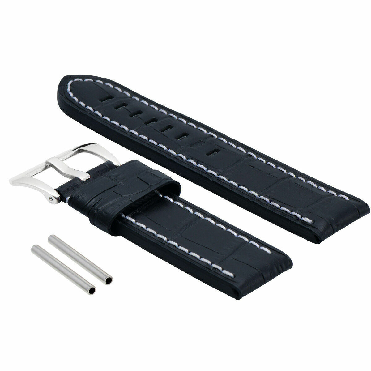 BIG 24MM LEATHER WATCH BAND PAM STRAP FOR 44MM PANERAI BLACK WS BUCKLE POLISH