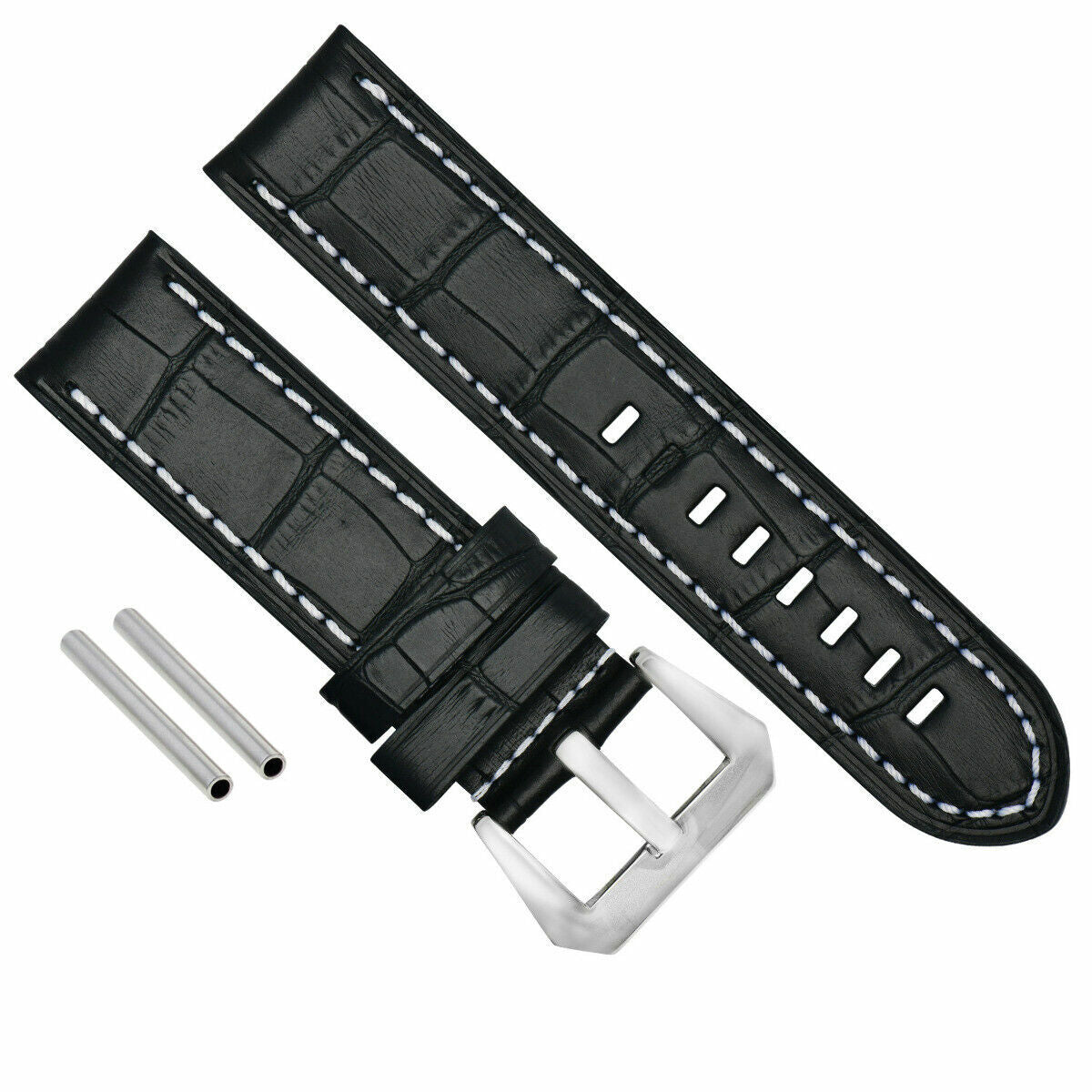 BIG 24MM LEATHER WATCH BAND PAM STRAP FOR 44MM PANERAI BLACK WS BUCKLE POLISH