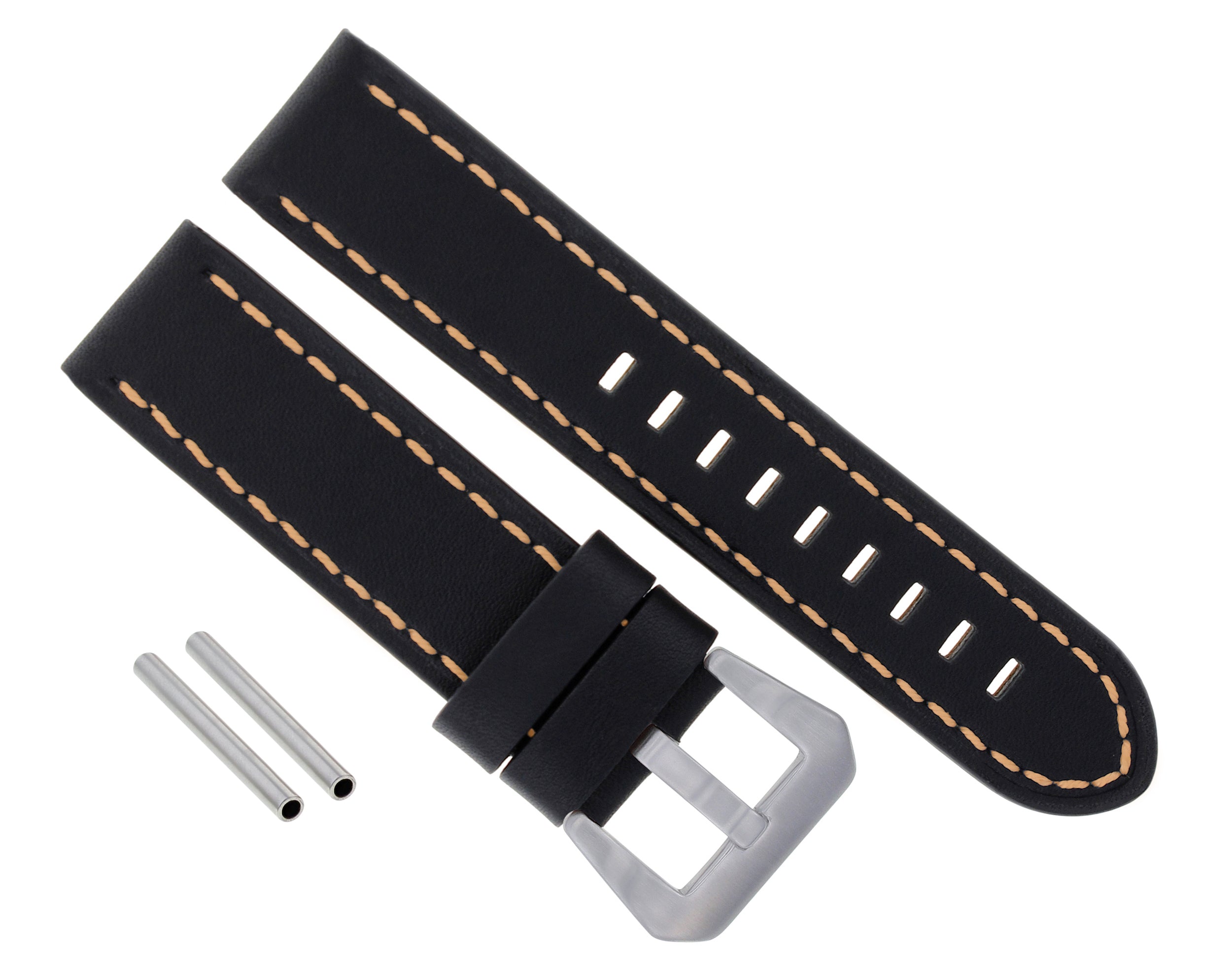 BIG 24MM LEATHER WATCH BAND STRAP FOR PAM PANERAI GMT L/BROWN WS BUCKLE POLISH