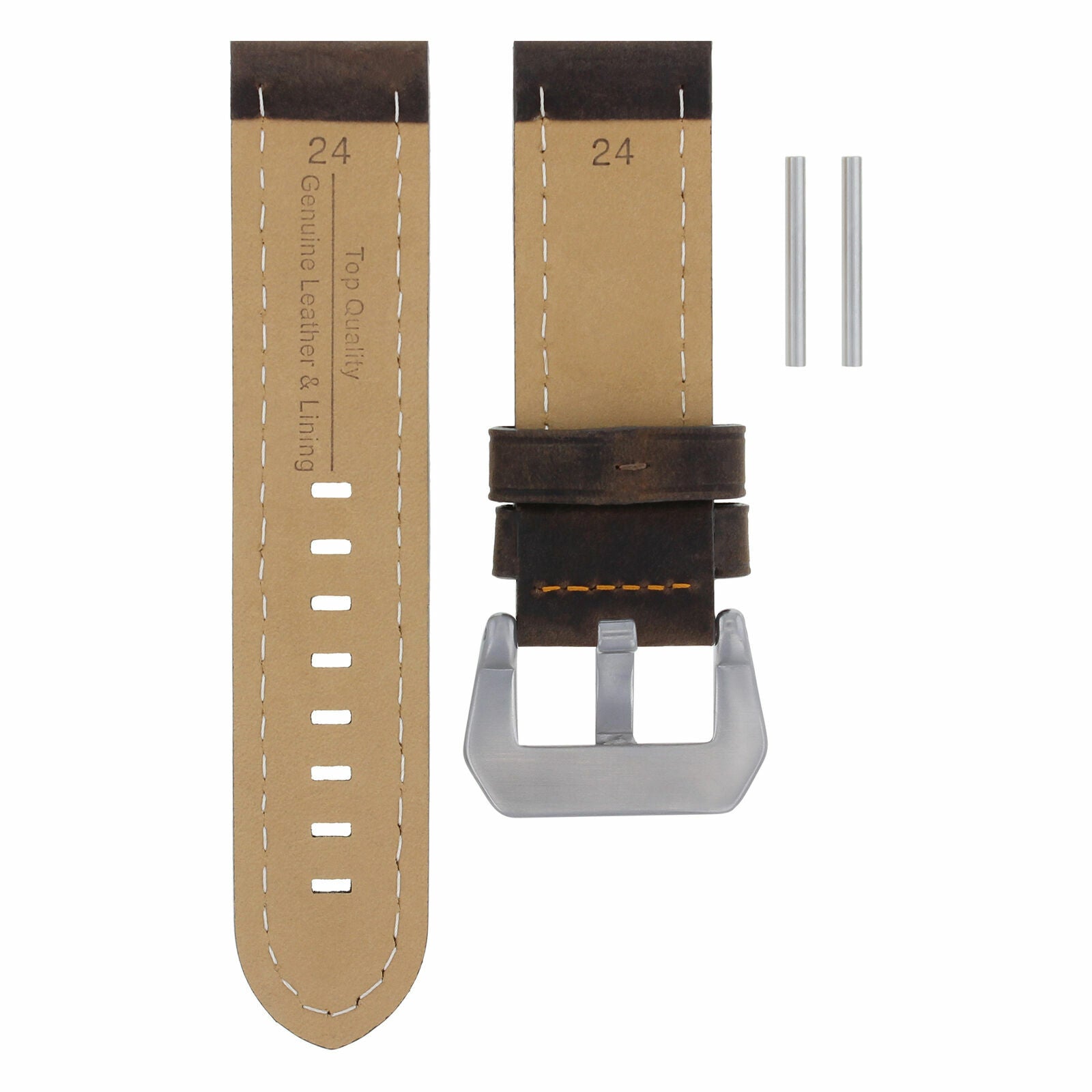24MM LEATHER WATCH BAND STRAP FOR PAM 44MM PANERAI 88 90 104 177 112 BROWN OS