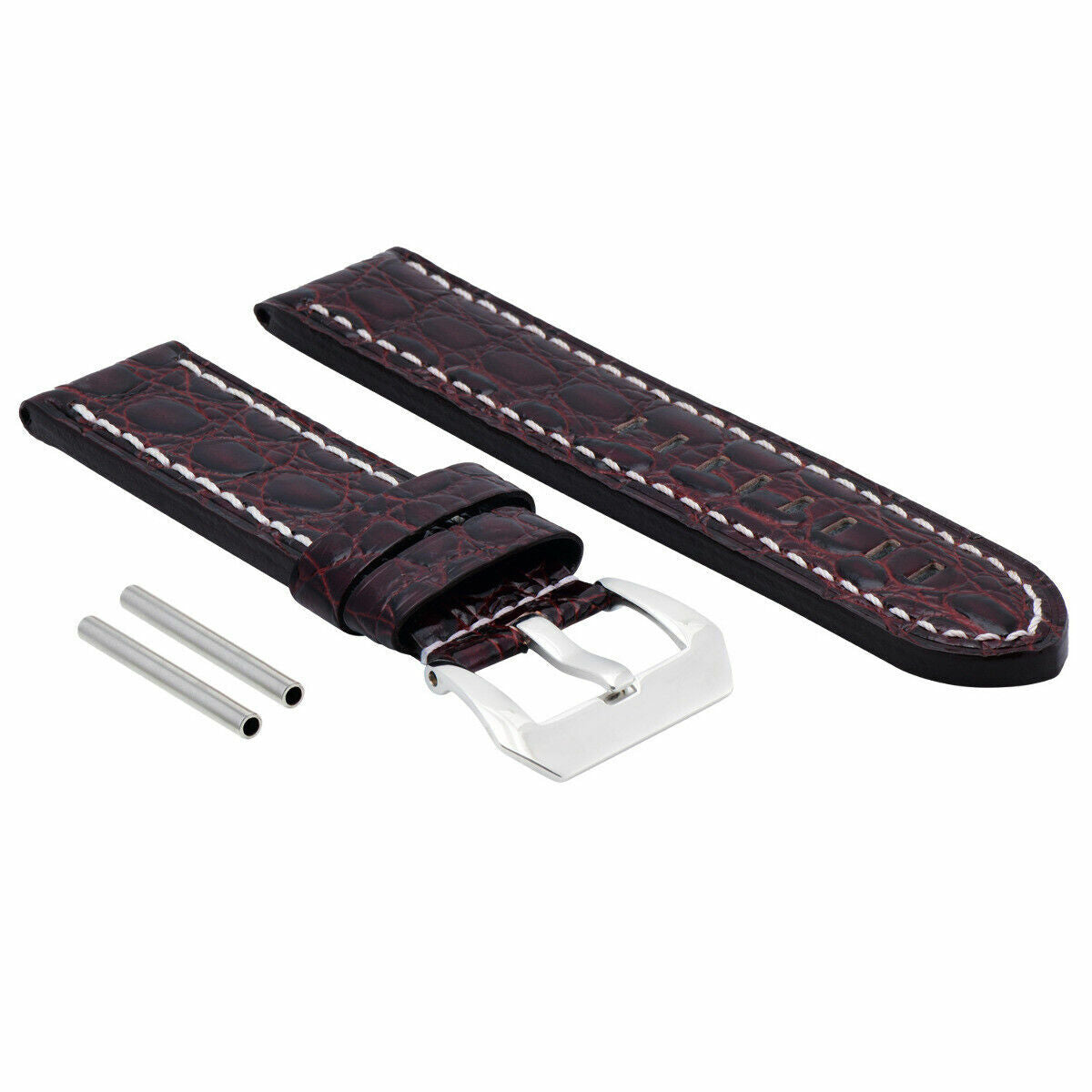 BIG 24MM PAM GATOR LEATHER BAND STRAP FOR 44MM PANERAI D/BROWN POLISH BUCKLE