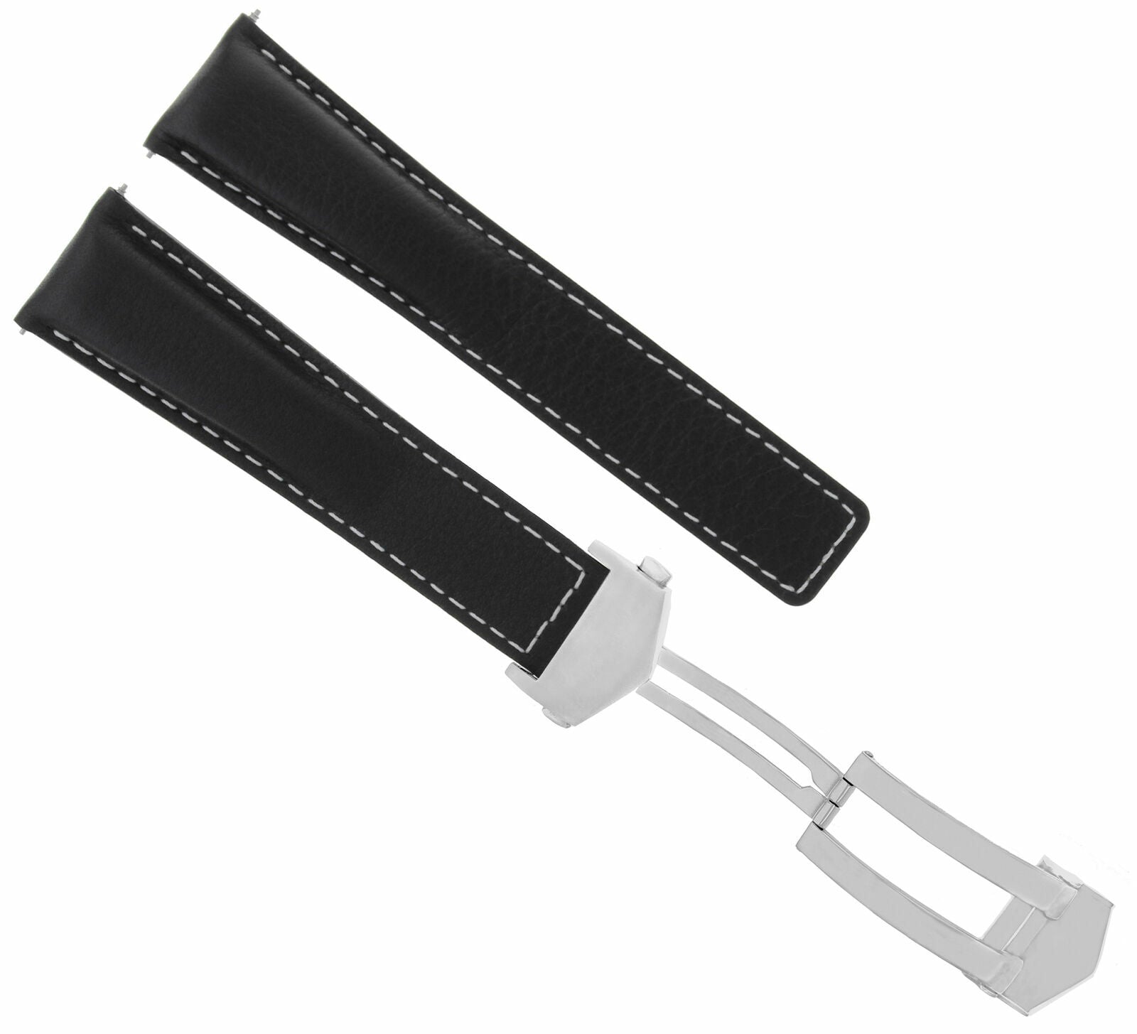 19MM LEATHER WATCH BAND STRAP DEPLOYMENT CLASP FOR TAG HEUER CARRERA BLACK WS