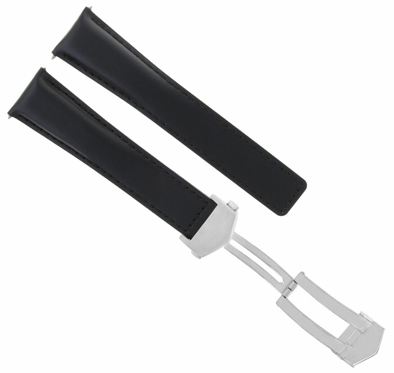 19MM LEATHER WATCH STRAP BAND FOR TAG HEUER CARRERA TWIN DEPLOYMENT CLASP BLACK