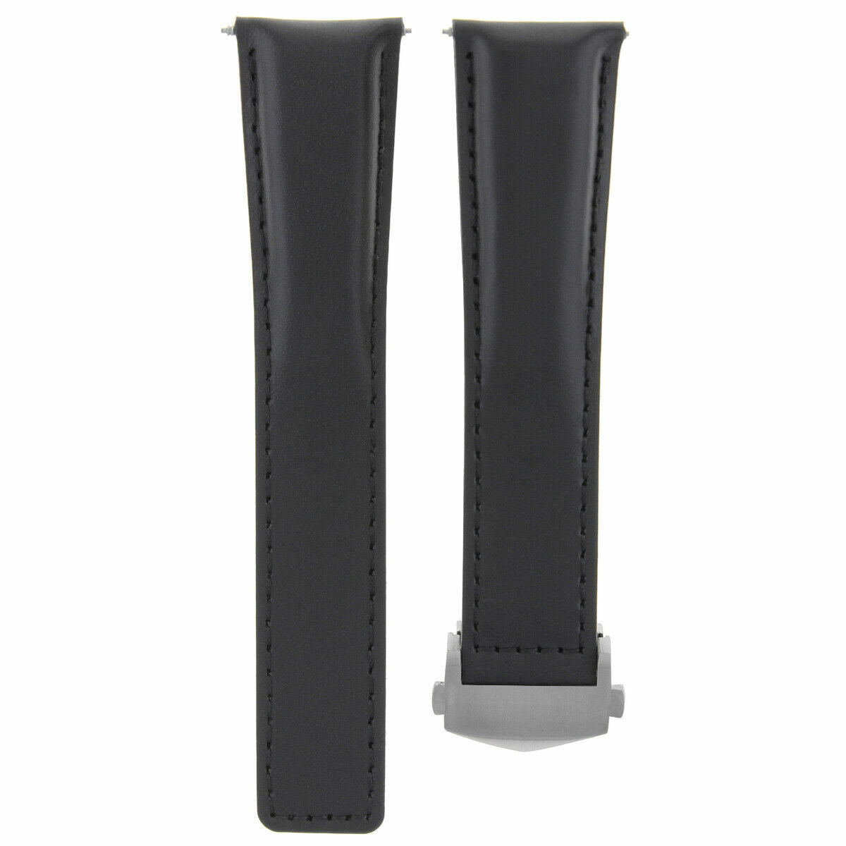 19MM LEATHER WATCH STRAP BAND FOR TAG HEUER CARRERA TWIN DEPLOYMENT CLASP BLACK