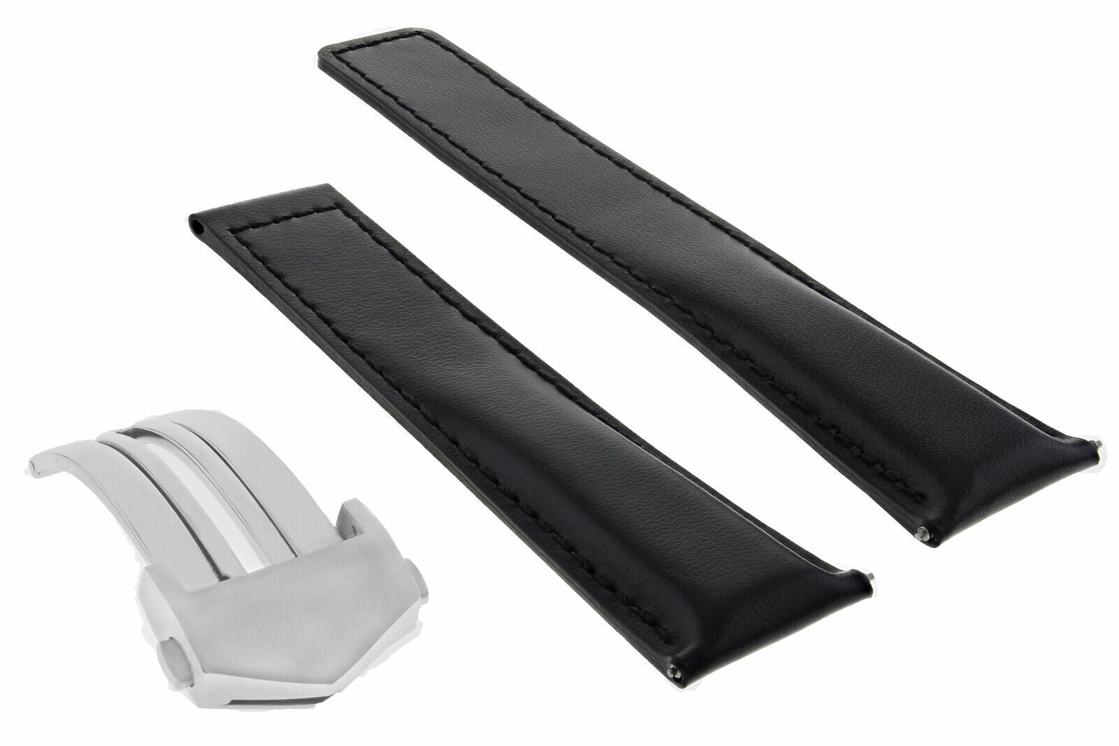 19MM LEATHER WATCH STRAP BAND FOR TAG HEUER CARRERA TWIN DEPLOYMENT CLASP BLACK