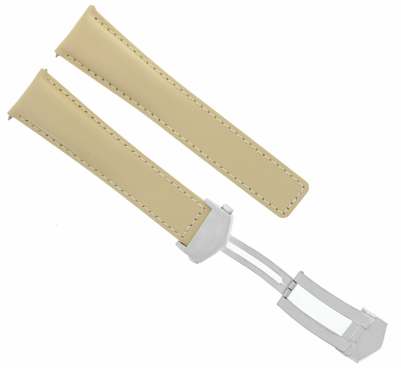 19MM BEIGE LEATHER SMOOTH STRAP BAND DEPLOYMENT CLASP FOR TAG HEUER CARRERA 5TC