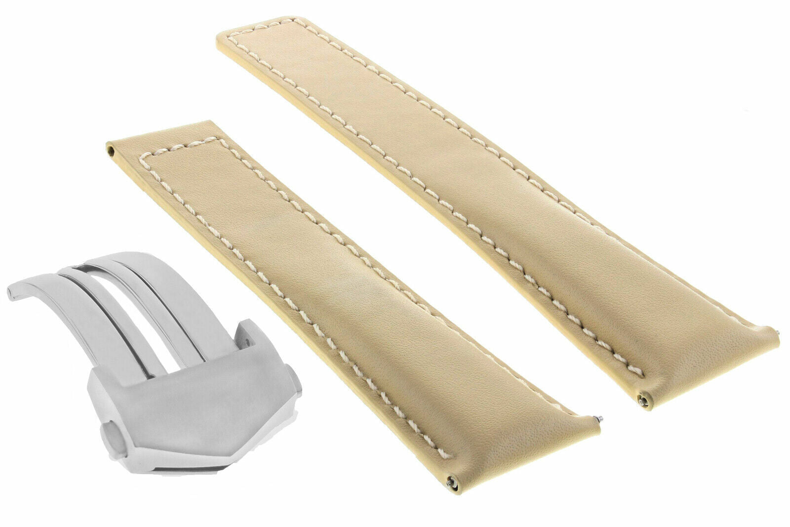 19MM BEIGE LEATHER SMOOTH STRAP BAND DEPLOYMENT CLASP FOR TAG HEUER CARRERA 5TC