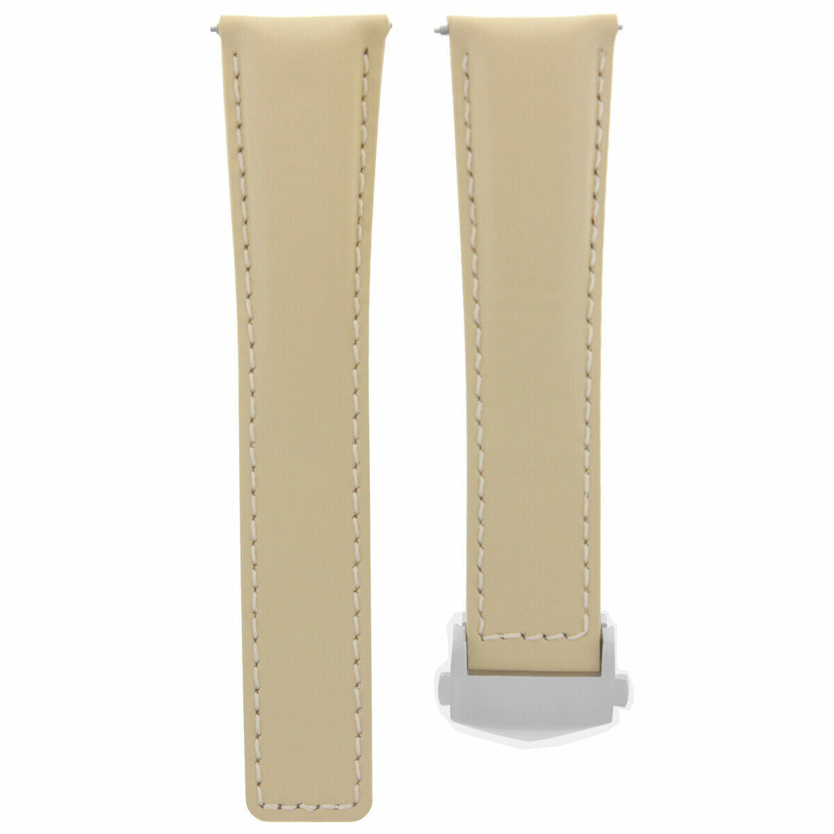 19MM BEIGE LEATHER SMOOTH STRAP BAND DEPLOYMENT CLASP FOR TAG HEUER CARRERA 5TC