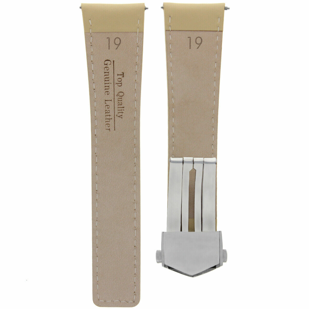 19MM BEIGE LEATHER SMOOTH STRAP BAND DEPLOYMENT CLASP FOR TAG HEUER CARRERA 5TC