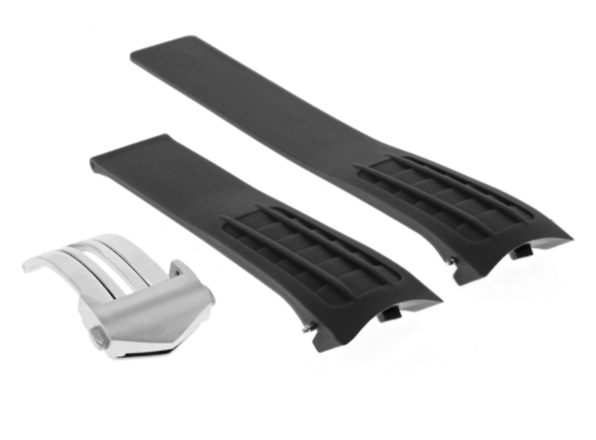 22MM RUBBER WATCH STRAP BAND BRACELET FOR TAG HEUER CARRERA MONACO + CLASP BLACK