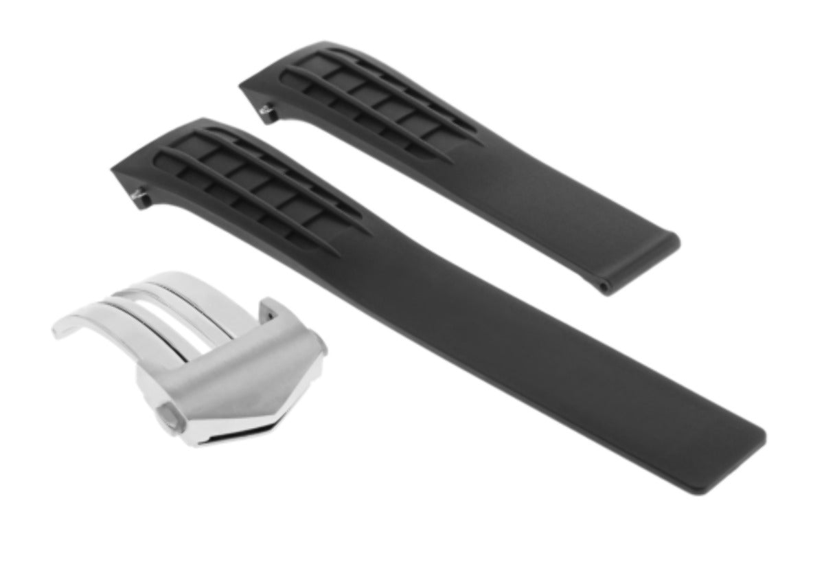 22MM RUBBER WATCH STRAP BAND BRACELET FOR TAG HEUER CARRERA MONACO + CLASP BLACK