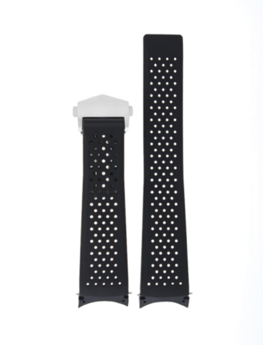 22MM RUBBER STRAP BAND FOR TAG HEUER GRAND CARRERA CALIBRE 5 + CLASP BLACK