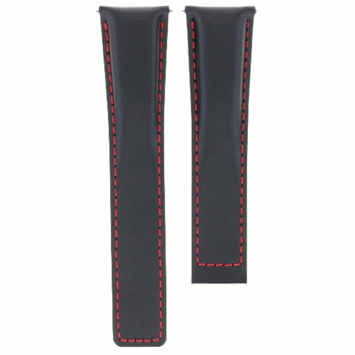 22MM LEATHER BAND STRAP CLASP FOR TAG HEUER CARRERA CALIBER 36 BLACK RED STITCH