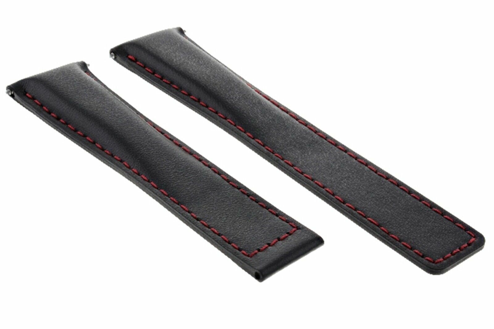22MM LEATHER BAND STRAP CLASP FOR TAG HEUER CARRERA CALIBER 36 BLACK RED STITCH