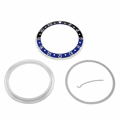 RETAINING RING BEZEL & INSERT FOR ROLEX GMT BATMAN 16700 16710 16718 BLACK/BLUE