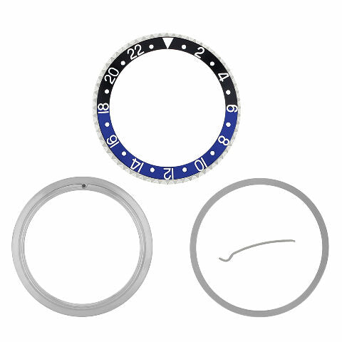 RETAINING RING BEZEL & INSERT FOR ROLEX GMT BATMAN 16700 16710 16718 BLACK/BLUE