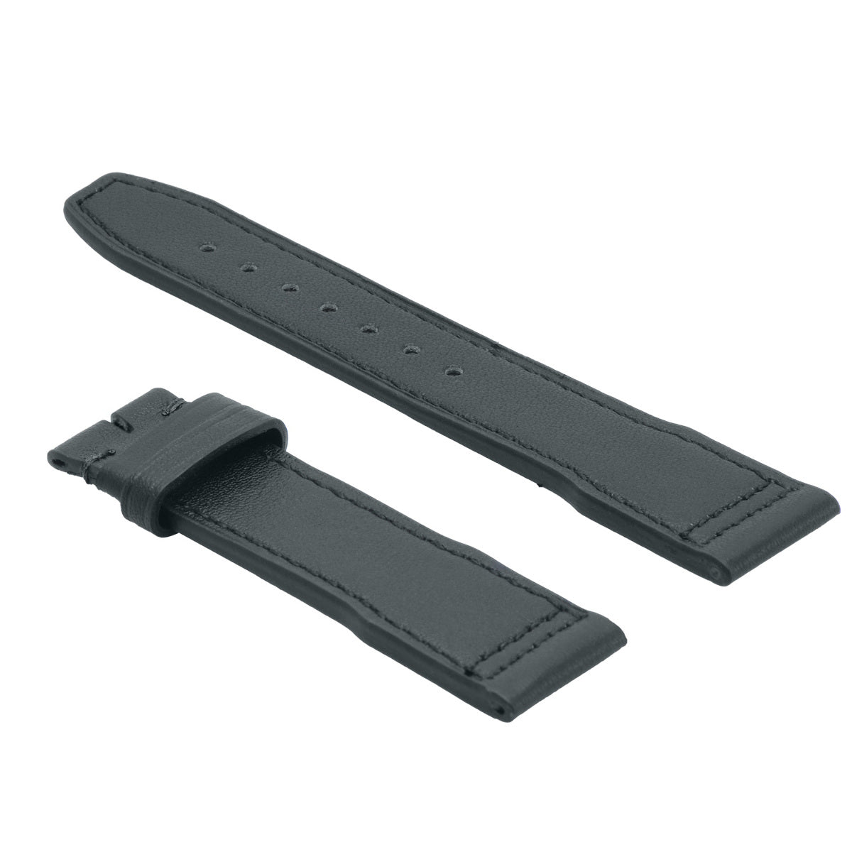 23MM LEATHER STRAP WATCH BAND DEPLOYMENT CLASP FOR IWC PILOT PORTUGUESE BLACK
