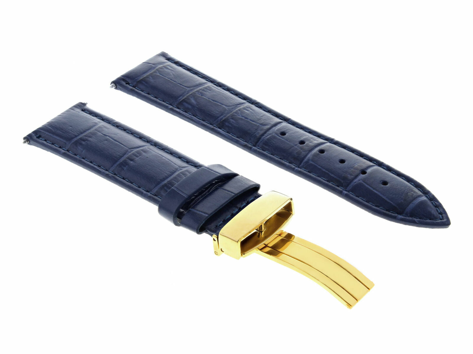22MM LEATHER WATCH STRAP BAND FOR INVICTA RUSSIAN DEPLOYMENT CLASP BLUE GOLD