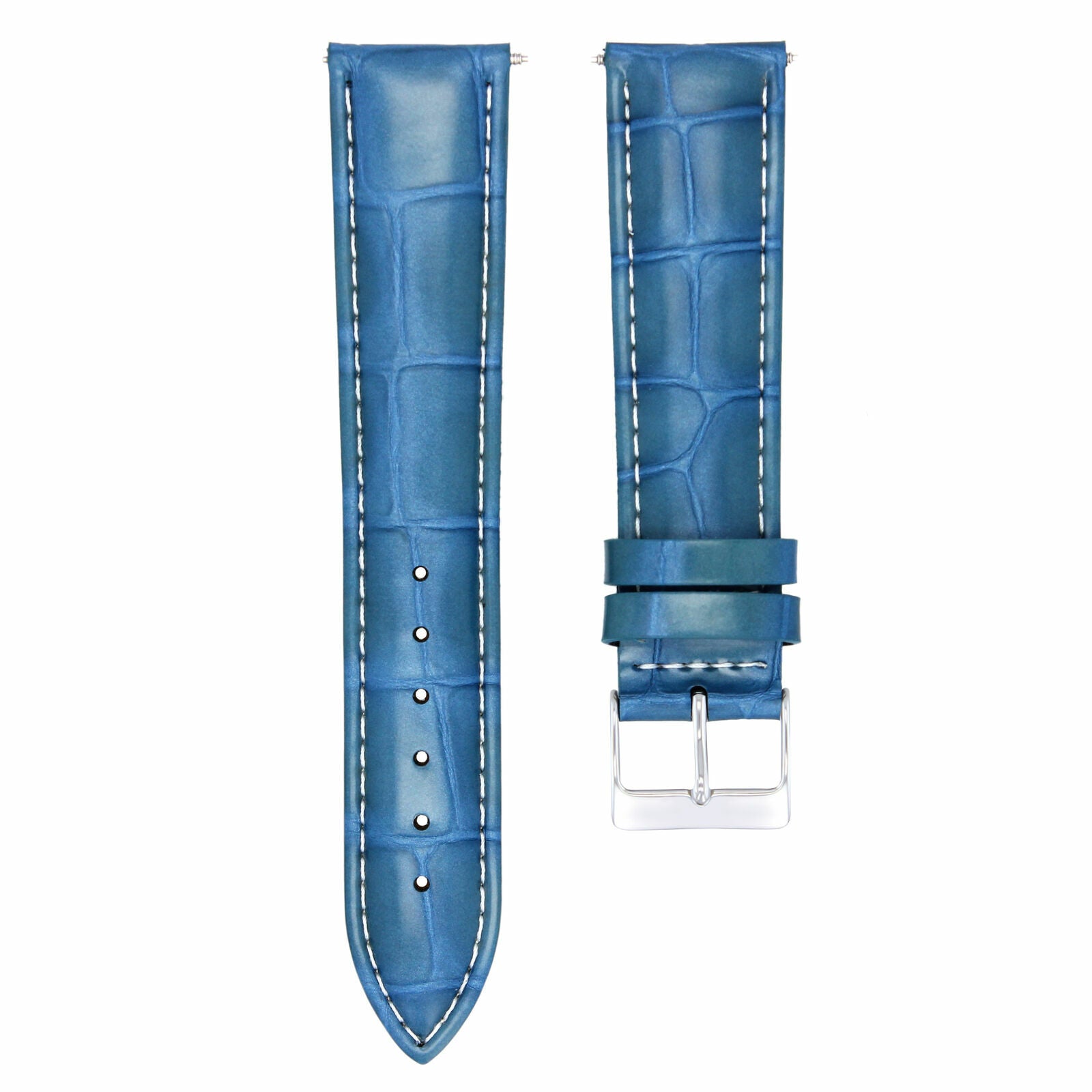 19MM ITALIAN LEATHER WATCH BAND FOR MAURICE LACROIX MT 1057 LIGHT BLUE WHITE ST