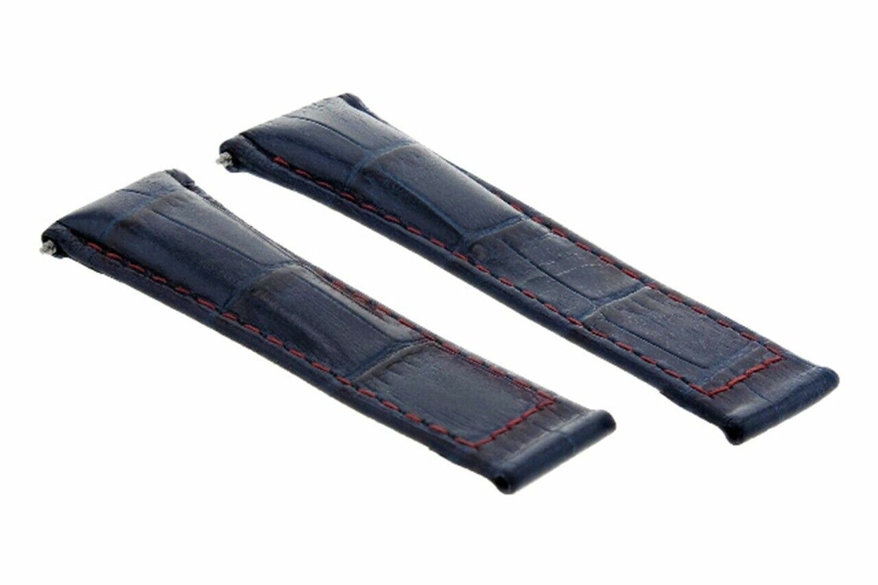 LEATHER STRAP FOR ROLEX DAYTONA 16519 116519 116520 116523 BLUE RED STITCH SHORT