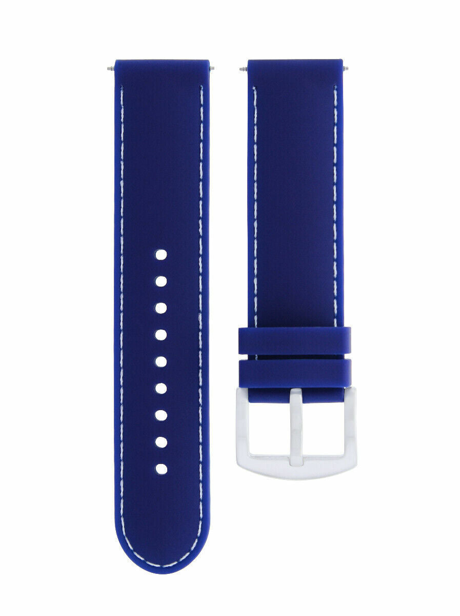 22MM SOFT RUBBER DIVER WATCH BAND STRAP FOR CROTON WATCH BLUE WHITE STITCH